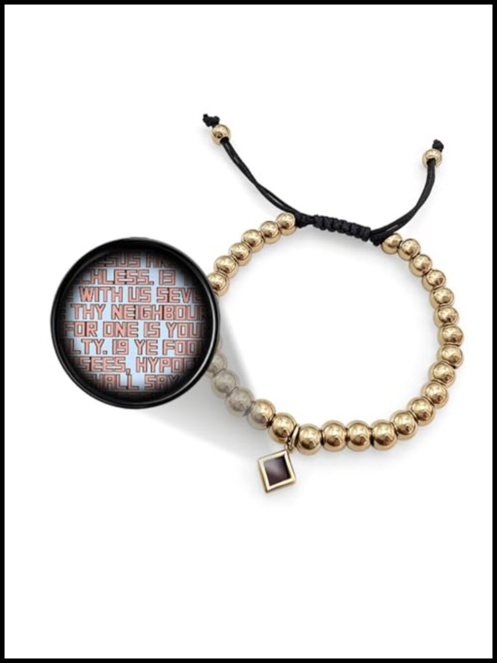 Gold Plated Stainless Steel Bead Bracelet with Nano Bible KJV New Testament